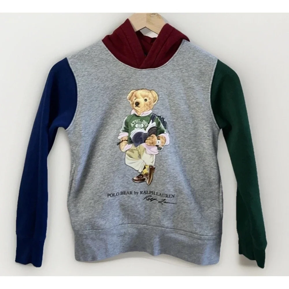 Boys‎ Polo Ralph Lauren Polo Graphic Colorblock Bear Hoodie Sz 8 School Bear
